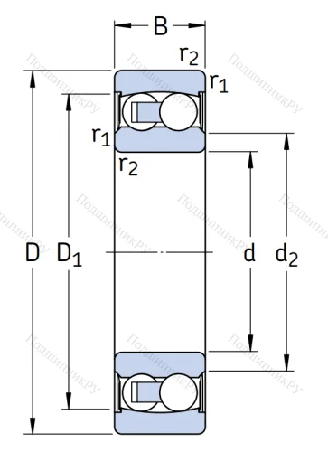 Двухрядный шариковый подшипник 2208 E-2RS 1TN 9 от производителя  SKF
