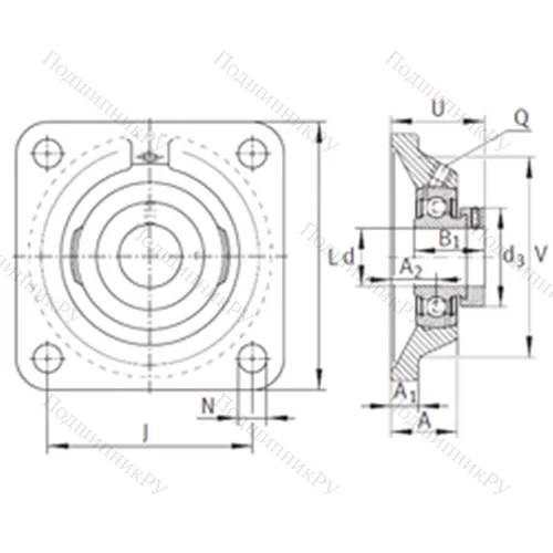 Подшипниковый узел шариковый радиальный PCJ 1-3/16 от производителя  INA