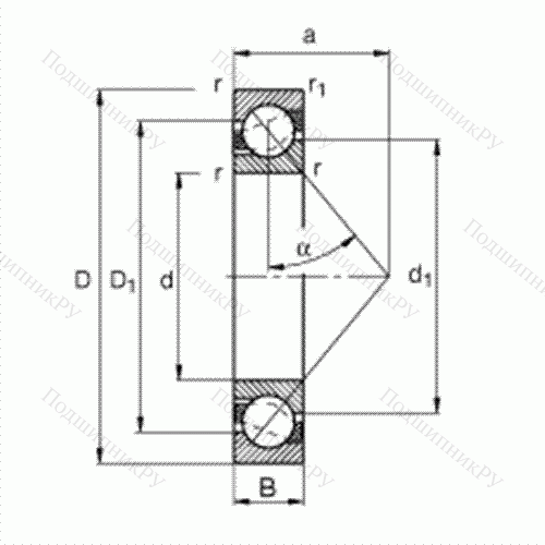 Подшипник шариковый радиально-упорный 7312-B-JP от производителя  FAG Подшипник шариковый радиально-упорный 7312-B-JP от производителя  FAG